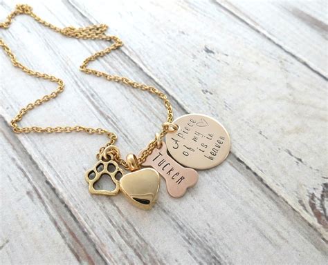 Personalized Necklace - Dog Memorial - Dog Bone - Gold Remembrance Heart Necklace - Dogs Ashes ...