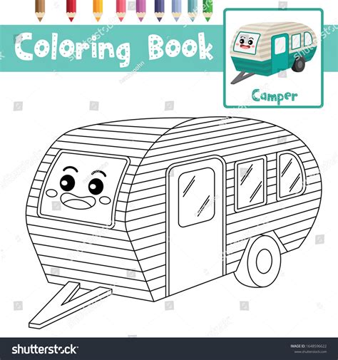 Coloring Page Cute Camper Cartoon Character Stock Vector (Royalty Free) 1648596622 | Shutterstock