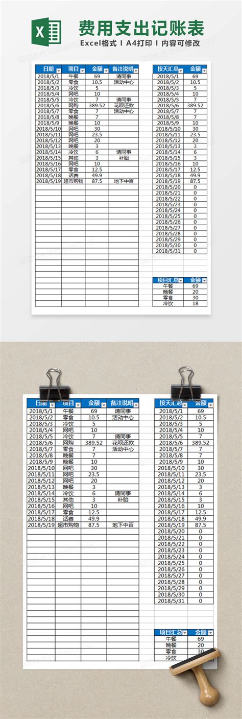 个人费用支出记账表excel表格下载办图网