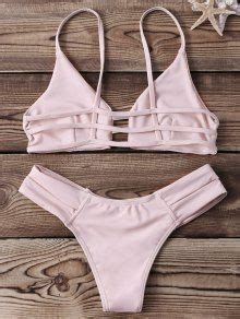 14 OFF 2021 Strappy Banded Bikini Set In YELLOWISH PINK ZAFUL