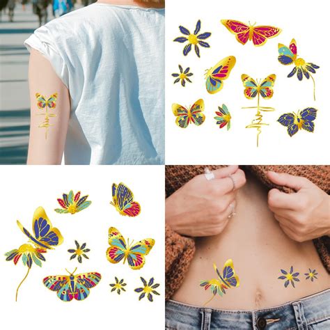 Cerlaza Metallic Glitter Butterfly Temporary Tattoos 6 Sheets Long