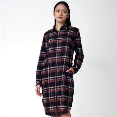 Benhill Kemeja Tunik Flannel Wanita Kotak Coklat Lazada