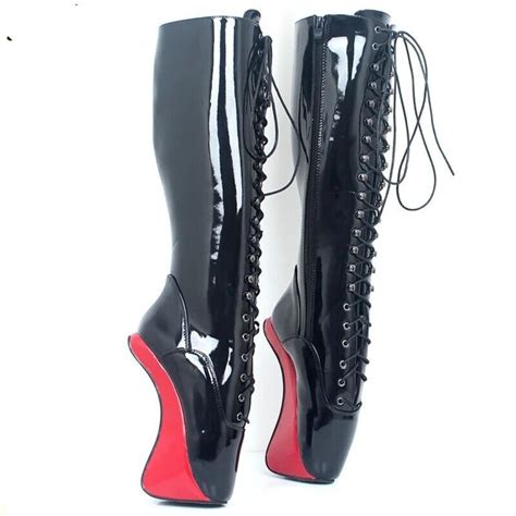 Women Fashion Sexy Fetish Shiny Pu Shoes Ballet Heel Boots 18cm