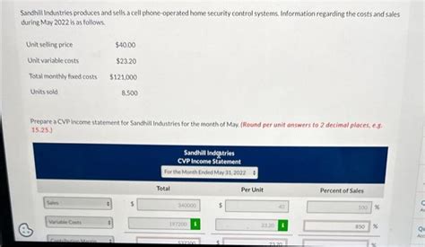 Solved Sandhill Industries Produces And Sells A Cell Chegg