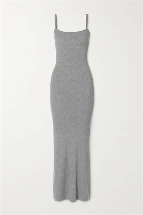 Skims Ribbed Long Slipdress In Grey Modesens