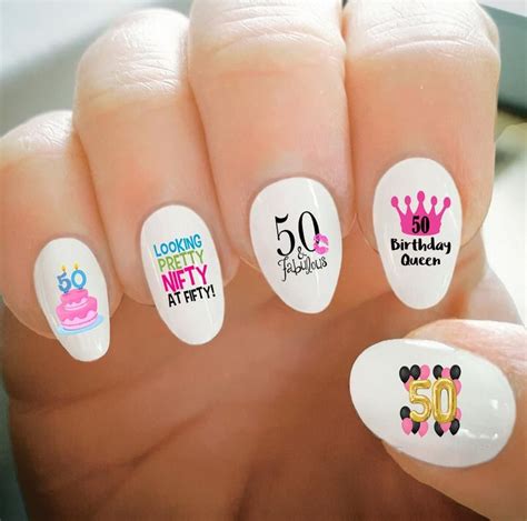 Nail Decals 50th Birthday Nail Decals Happy Birthday Fifty Balloons Cake Water Transfer