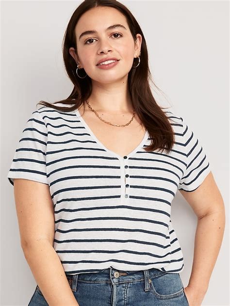 Striped Linen Blend Crop Henley Old Navy