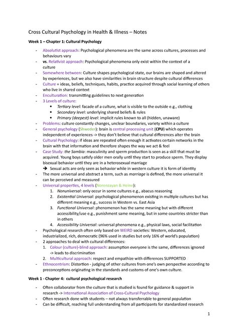 Cross Cultural Psychology Notes Cross Cultural Psychology In Health