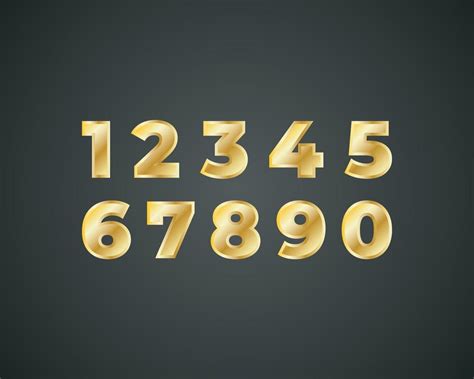 Golden shiny metal numbers set, gold font signs isolated on black ...