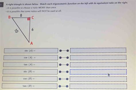 Solved A Right Triangle Is Shown Below Match Each Trigonometric