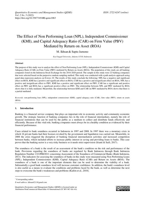 PDF The Effect Of Non Performing Loan NPL Independent Commissioner