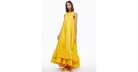 Alice Olivia Jovie Halter Neck Ruffle High Low Maxi Dress In Yellow