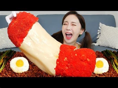 Mukbang ASMR Giant Hot Cheetos Cheese Stick Jjapaghetti Green Onion Kimchi Eatingshow