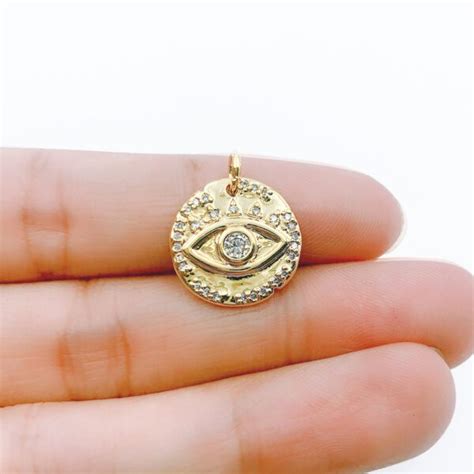 K Gold Disc Evil Eye Charm Pendant Cp Beadscreation U