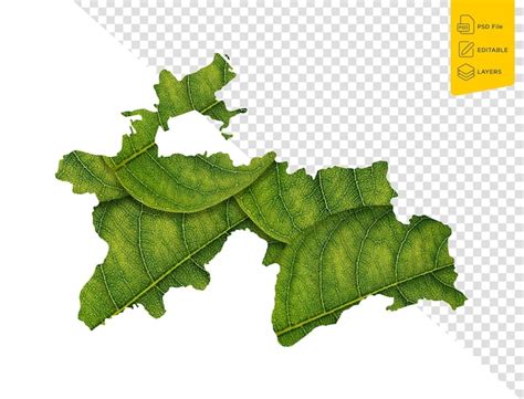 Premium PSD Tajikistan Map Made Of Green Leaves On Isolated