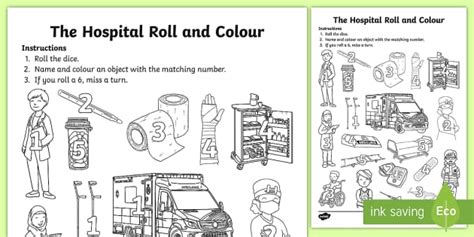 The Hospital Aistear Roll And Colour Worksheet Twinkl