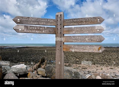 National Trail Signposts At Lynmouth Tarka Trail South West Coast