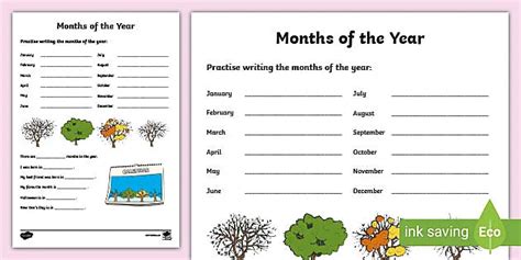 Months Of The Year Worksheets For First Grade