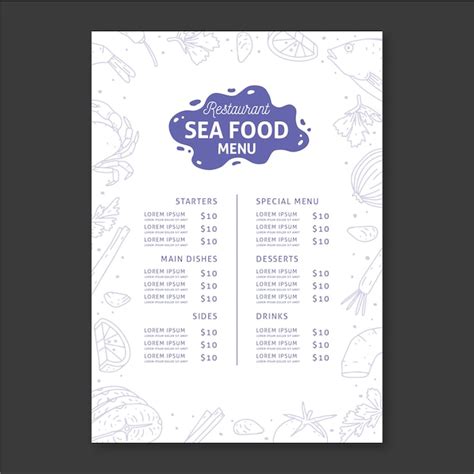 Free Vector Sea Food Restaurant Menu Template