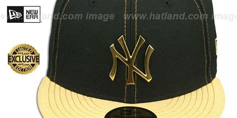 New York Yankees Gold Metal Badge Black Gold Fitted Hat