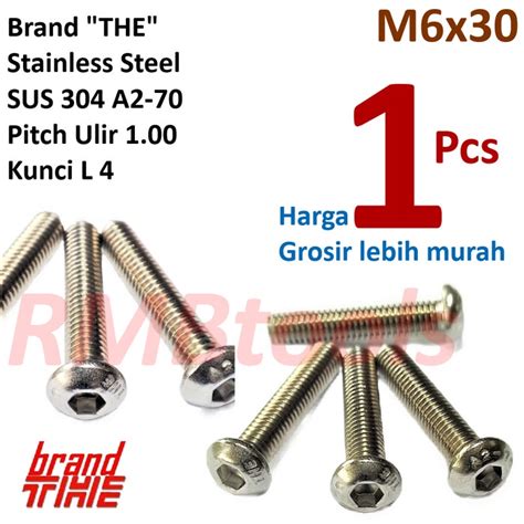 Jual Baut Button L M6 X 30 Mm Stainless Steel Sus 304 A2 70 Baut L M6