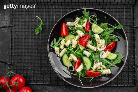 Pasta Salad Fusilli Pasta Cucumber Tomato Green Lettuce Onion