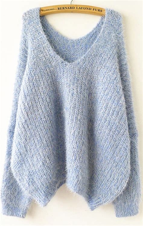 Chandail Oversize En Mohair En V Col Bleu Modele Tricot Gratuit