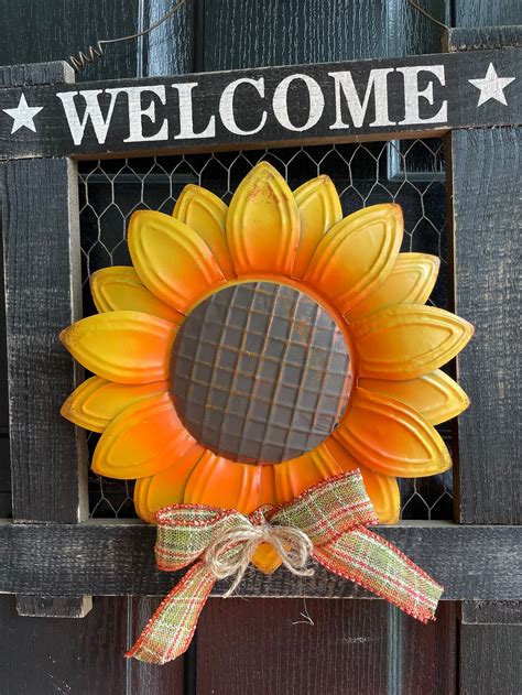 Sunflower Welcome Sign Wood Sign Door Hanger Sunflower Etsy