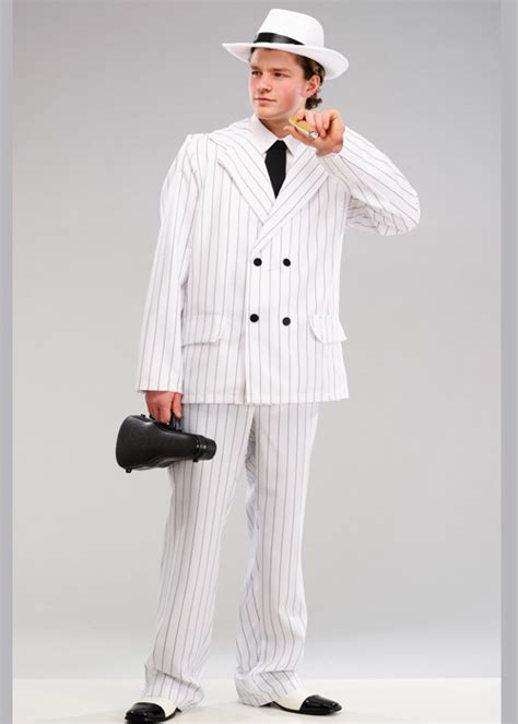 Mens 1920s White Gangster Suit Costume Adult Mens White Gangster Suit