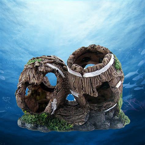 Custom Resin Broken Barrel Aquarium Decor Ornament Fish Hiding Cave