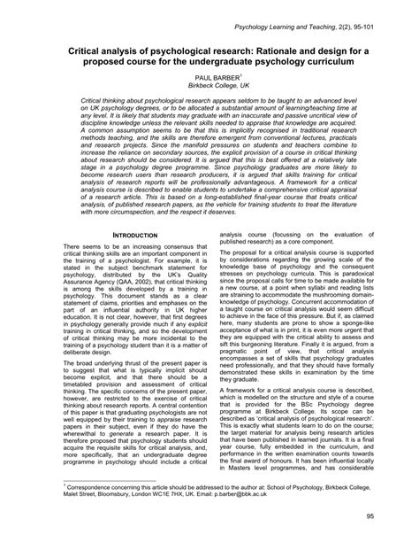 Pdf Critical Analysis Of Psychological Research Rationale And Design