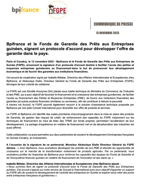 Bpifrance et le Fonds de Garantie des Prêts aux Entreprises guinéen