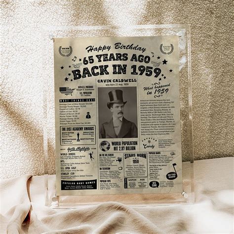 1959 Vintage Sign Board Custom 65th Birthday Poster 1959 Events