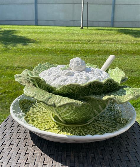 Vintage Bordallo Pinheiro Cabbage Leaf Cauliflower Soup Tureen From