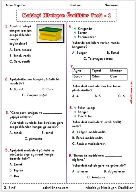 Maddeyi Niteleyen Zellikler Etkinlikleri S N F Etkinlikhane