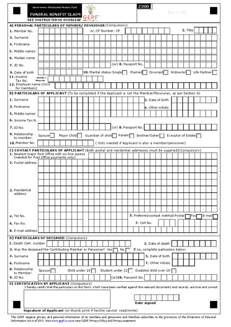 Z300 Funeral Benefits Form Latest Update C C Y Y M M D D Government Employees Pension