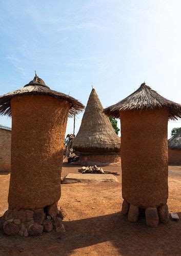 Adobe Granaries With Thatched Roofs In A Senufo Village Savanes