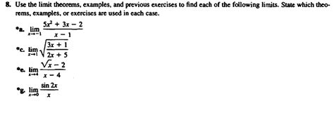 Solved Use The Limit Theorems Examples And Previous