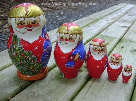 Vintage Nesting Dolls Matryoshka Russian Santa Stacking Etsy