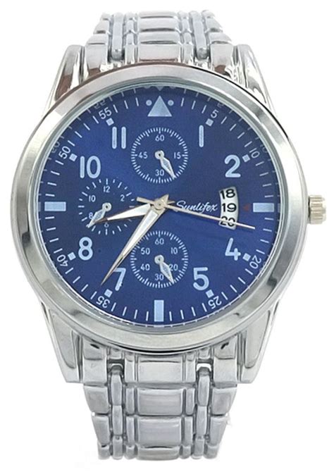 Horloge Kast Mm Metaal Zilverkleurig En Blauw Bol