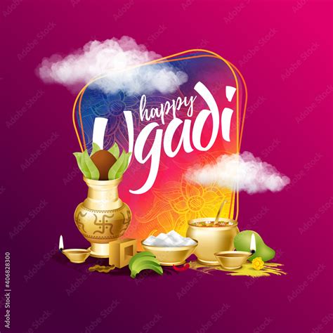 Ugadi Vector Festive Illustration Hindu New Year Celebration For