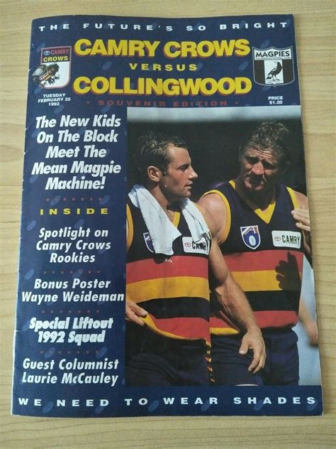 Afl 1992 Camry Adelaide Crows V Collingwood Souvenir Football Record