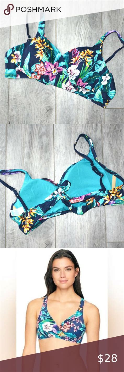 Coastal Blue Boho Floral Wrap Front Racerback Swim Bikini Top Swim