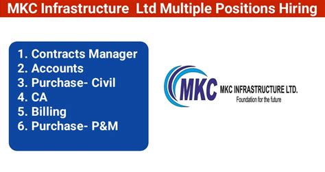 Mkc Infrastructure Ltd Urgent Multiple Position Hiring Civil