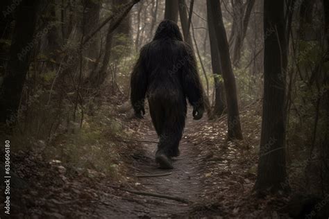 Bigfoot In The Woods Walking At Day Time Neural Network Generated