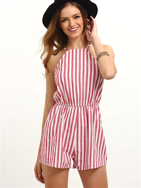 Vertical Striped Sleeveless Jumpsuit Shein Sheinside