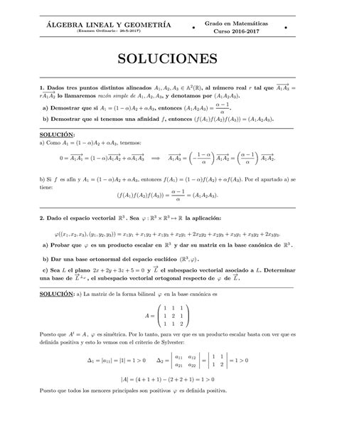 Examen 26 Mayo 2017 Preguntas Y Respuestas Algebra Lineal Y Examen