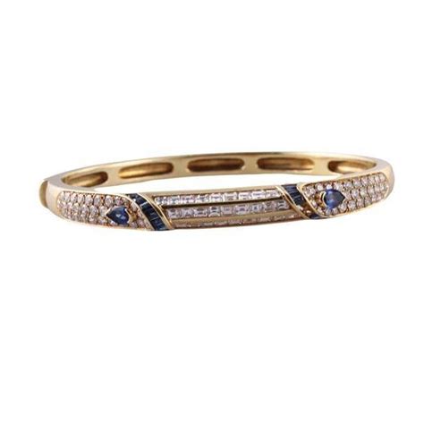 18k Gold Diamond Sapphire Bangle Bracelet Auction