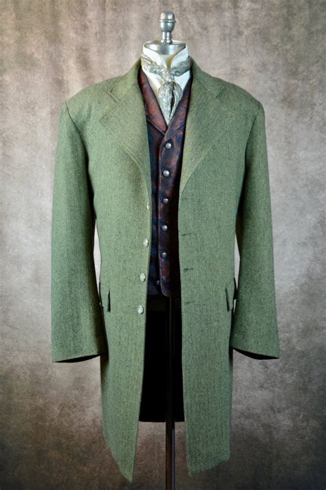 Men S Frock Coat Olive Green Herringbone With Assorted Colored Flecks