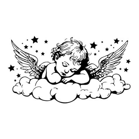 Premium Vector Baby Angel Sleeping On A Cloud With Starry Sky